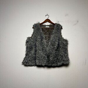 Y2K Jensen Sleeveless Vest Faux Fur Women 46 Hook Beige Lining Indie Coat Flashy